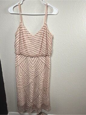 Adrianna Papell Blush Pink Beaded Midi Dress